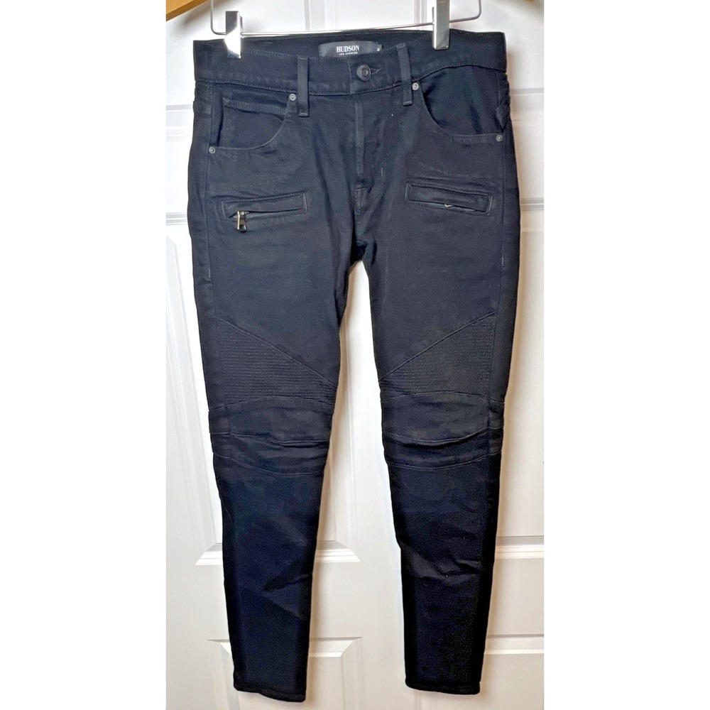 Hudson Blinder V2 Biker Jeans Men 28 Black Moto Skinny Zip M446DPQ Stretch
